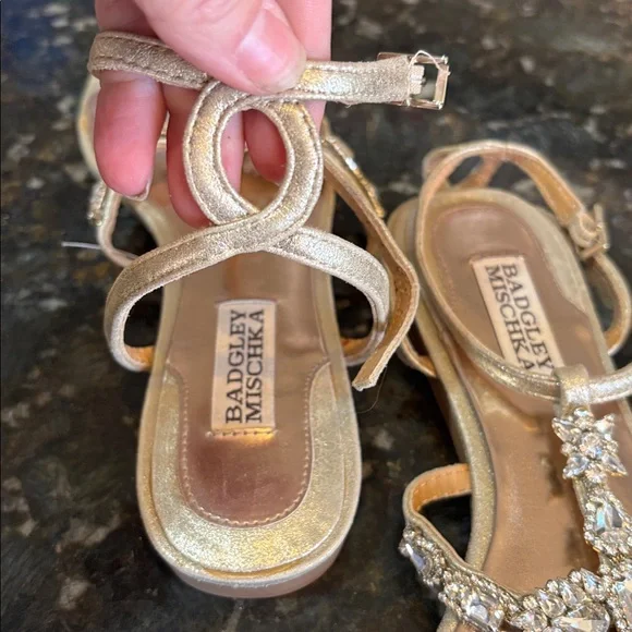 Badgley Mischka Crystal Embellished Gold Sandals - Picture 5 of 7